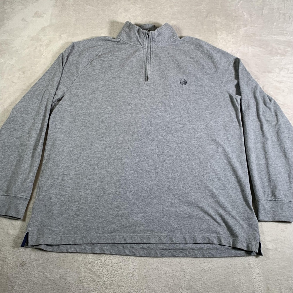 Chaps Sweater Mens 2XL Gray Stretch Quarter Zip Mock Neck‎ Pullover Long Sleeve